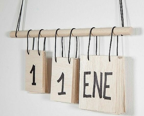 wooden calendar hanging