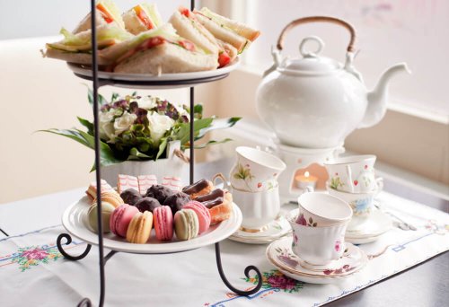 Hors d'oeuvres and tea service are part of a house that's always ready for visitors.