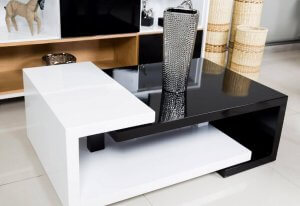 A modern black and white coffee table.