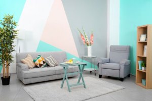 Gray and turquoise decor.