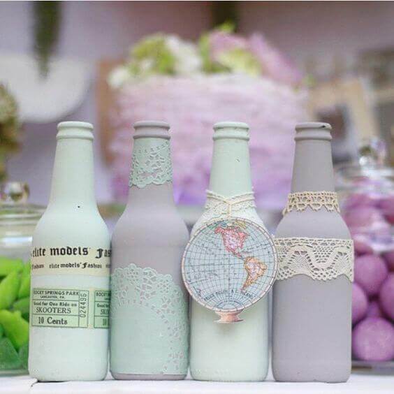 Old beer bottles are given a new life in pastel colors