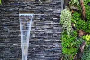 Outdoor ornamental waterfalls.