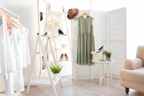 A full-length mirror inside a dressing room.