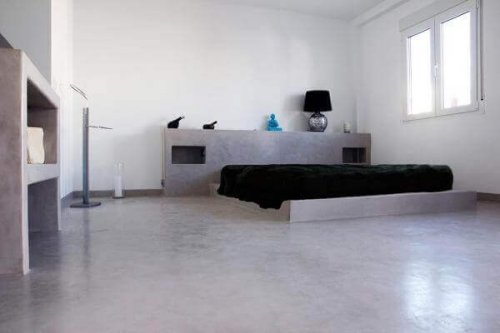 A minimalist bedroom.