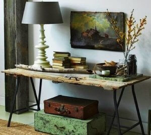 Repurposing an old door: entrance hall trestle table.