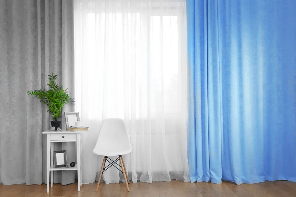 voile curtains set up