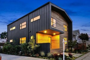 Metal and wooden facade.