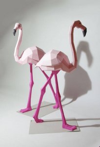 Flamingo sculptures.
