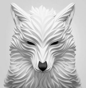 3D sculptures - a white wolf.
