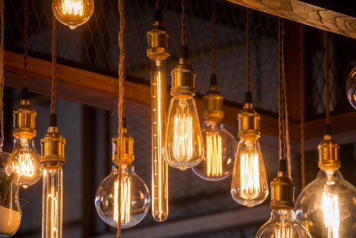 A series of vintage light bulbs.