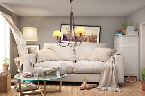 A sloppy living room.