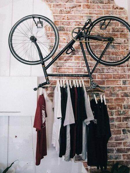 A unique clothes rack using an old bike