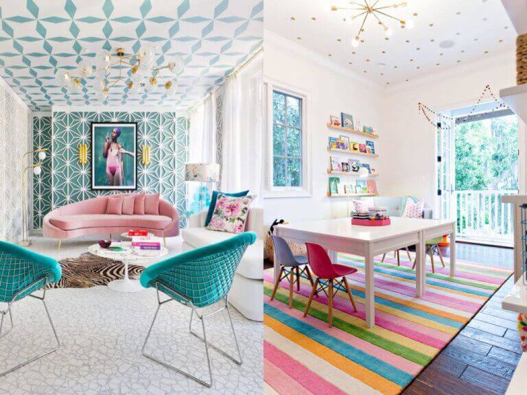 Gorgeous colorful patterned ceilings add real personality