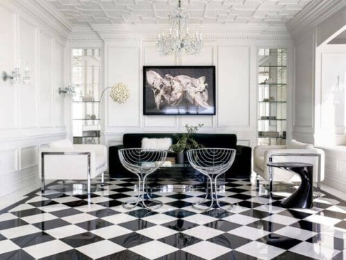 checkered tiles living room