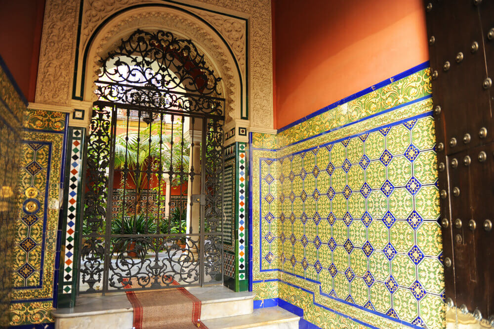 Decorate outside areas with colorful tiles on the floor and walls