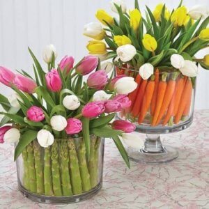 Tulips and vegetables.