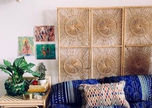 Natural fiber folding screen.