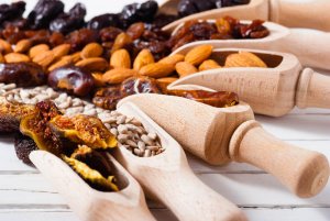 Mixed seeds and dried fruit.