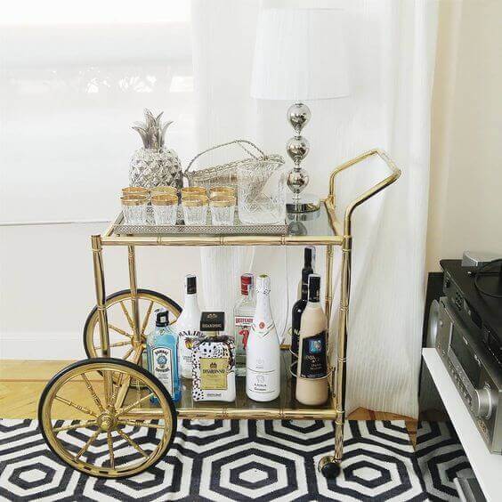 Vintage drinks trolleys such as this with a gold theme are classic
