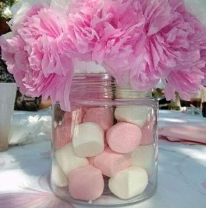 Marshmallows and paper flowers.