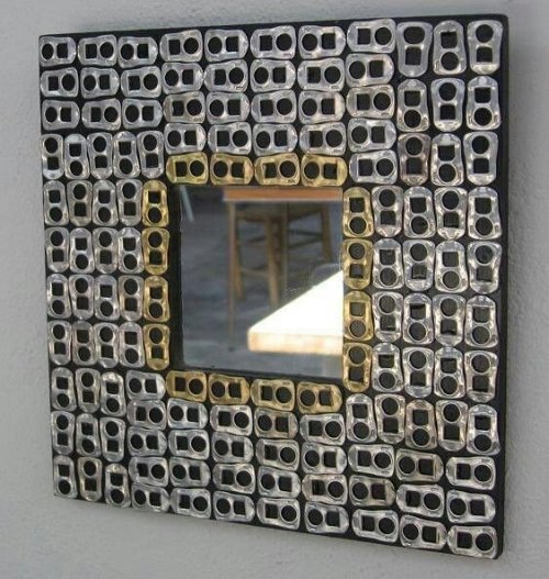 A metallic mirror frame.