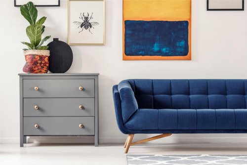 A navy blue sofa.