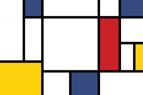 A painting with red, yellow, and blue colors.