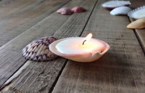 DIY bathroom ideas: seashell candle holders.