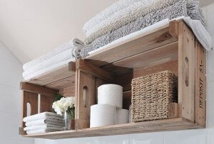 Fruit crate shelving.