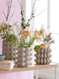 Cute little vases made of egg cartons