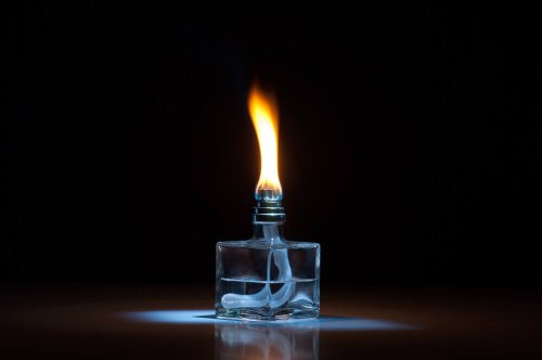 A lit fragrance lamp.