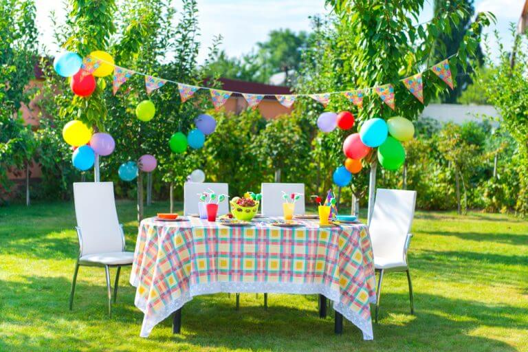 A garden party with a table ready