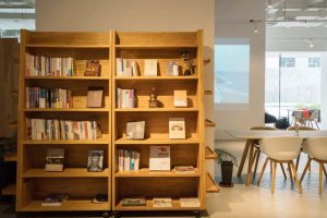 Twin wooden bookshelves
