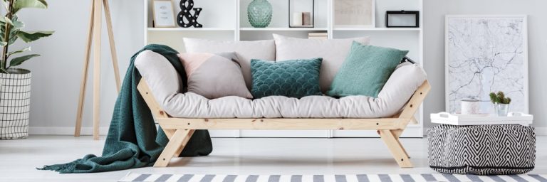 Different cushions decorating a sofa