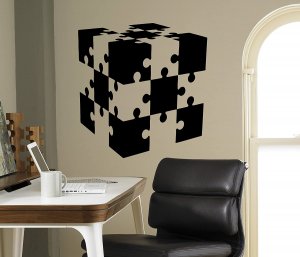 Vinyl puzzle piece on wall.