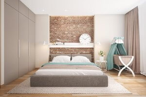 Brickwork in bedroom.