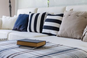 Cushions of different patterns are placed side by side.