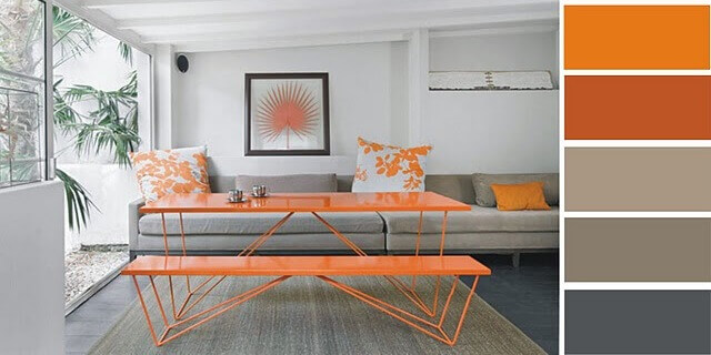 A gray and orange room.