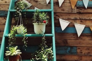 Ladder shelf in the garden