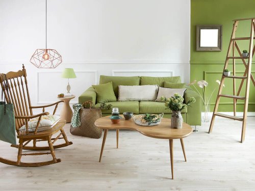 A living room decorated with pistachio green.