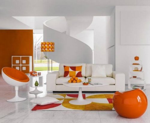 A living room decorated with the retro style.