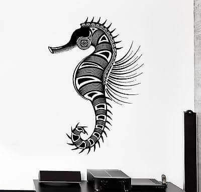 A drawing of a seahorse.