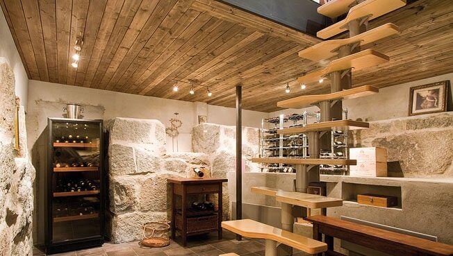 A wine cellar in the basement.