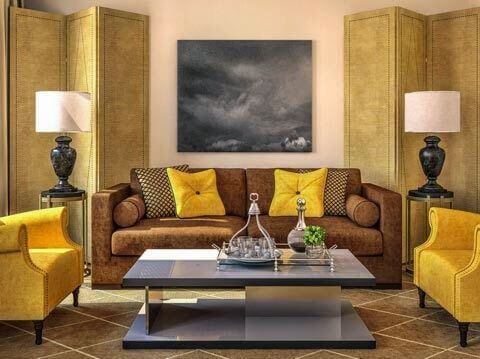 A yellow and brown room.