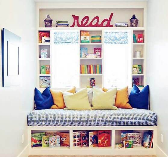 A reading area decorated for children.