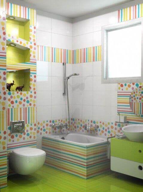 A colorful bathroom.