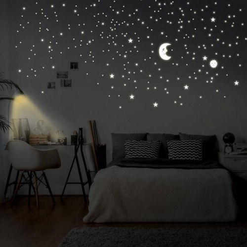 Fluorescent stickers in a child's bedroom.