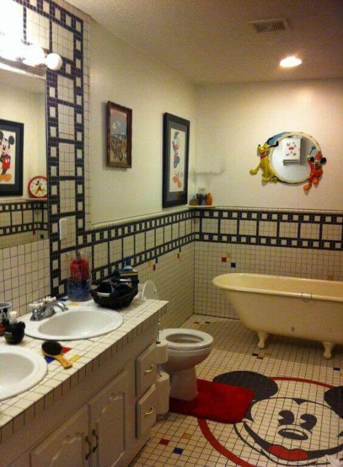 A Mickey Mouse-themed bathroom.