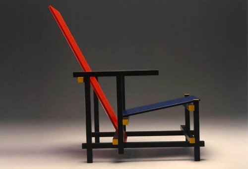 A red and blue chair