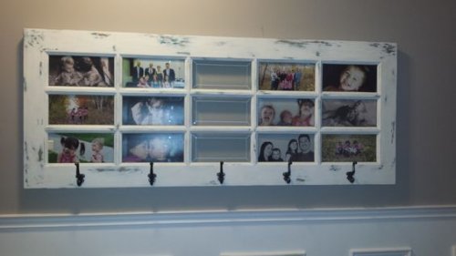 An old door hanging on the wall.